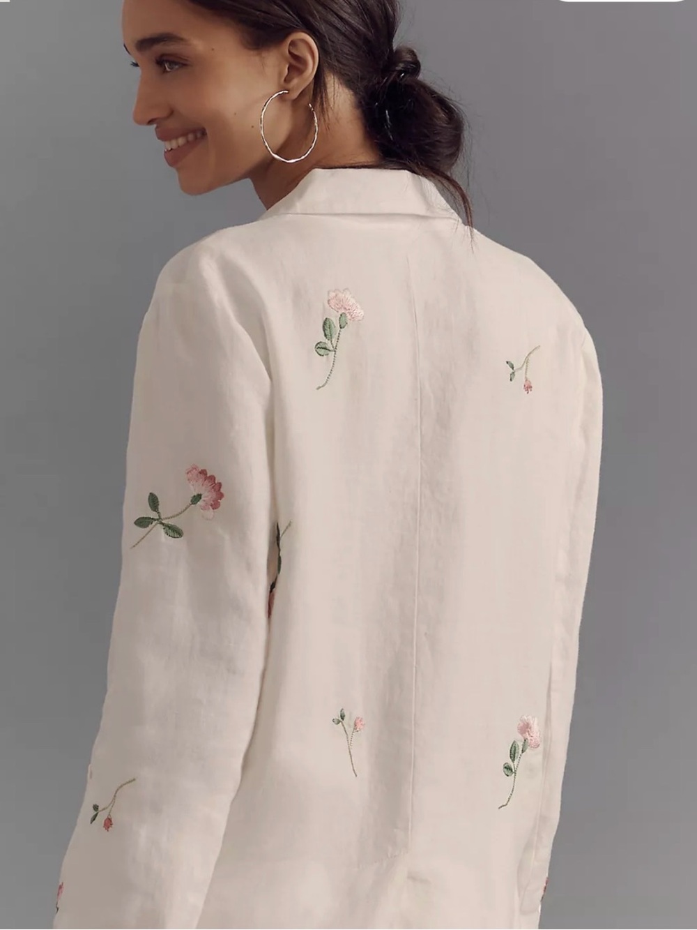 ANTHROPOLOGIE EMBROIDERED LINEN BLAZER WHITE SIZE L NWT - Picture 9 of 17
